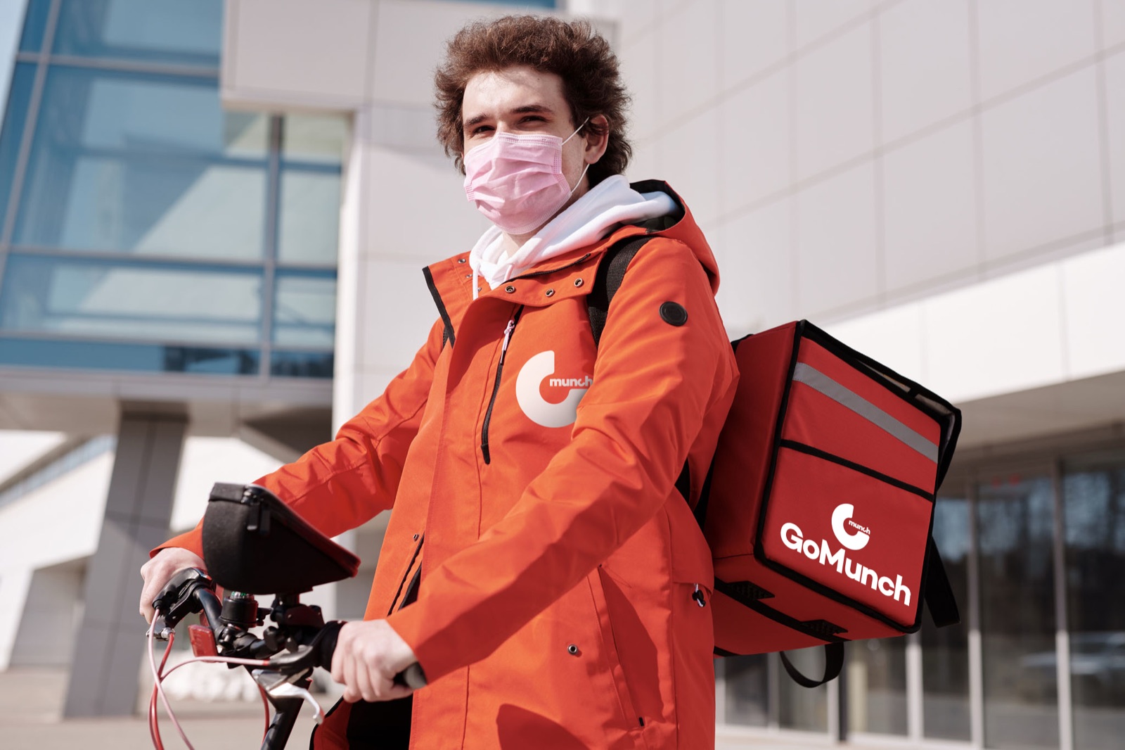 A GoMunch rider with a delivery bag
